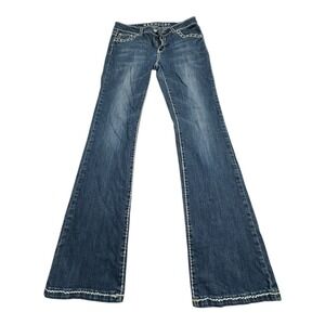 Miss Chic Flared Jeans Embroidered Rhinestone Blue Denim Bootcut Women Size 13